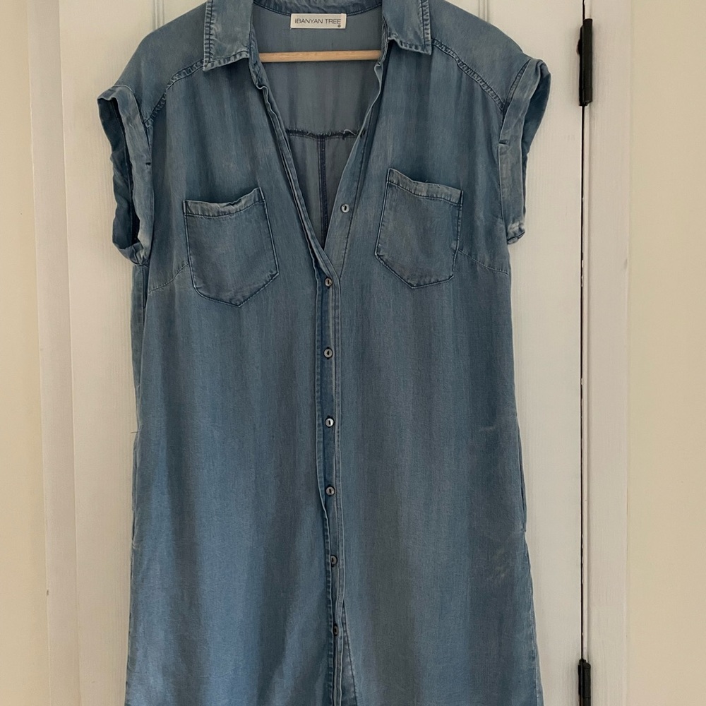 The Banyan Tree Women’s 100% Tencel Button Down Faux Denim Shirt Dress Size S
